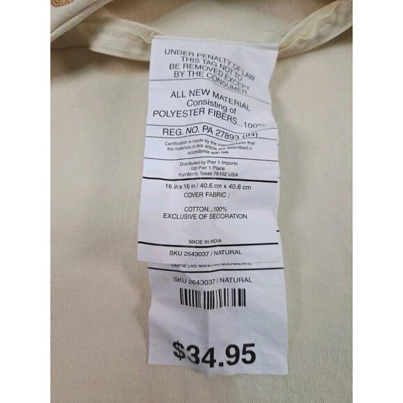 Two Pier 1 Embroidered Floral Throw Accent Pillow Covers Natural Tan Silver 16" - Picture 8 of 10